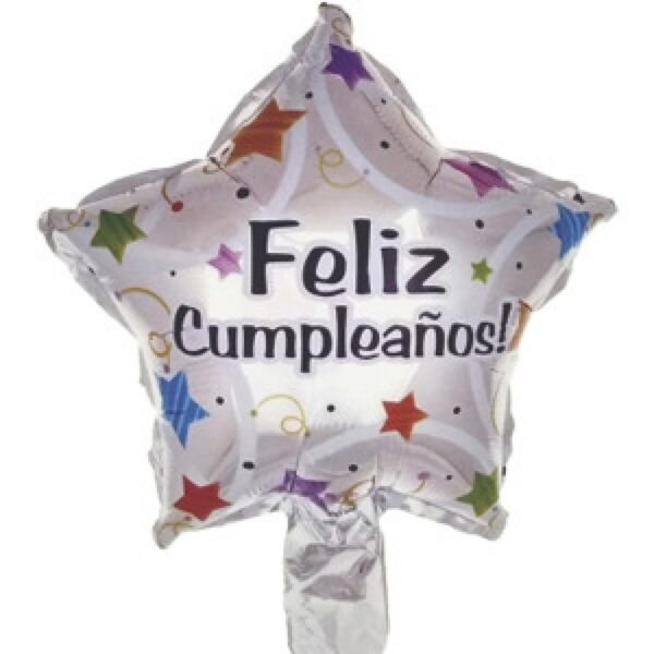 Globo M10" Estrella Feliz Cumpleaños Plateado