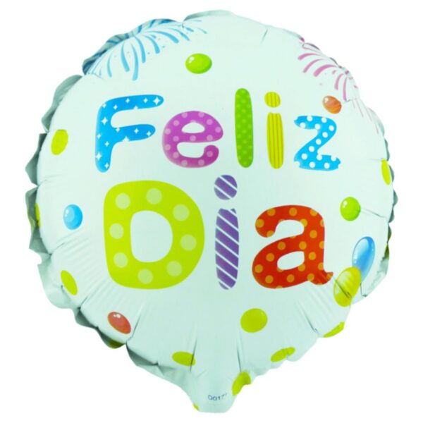 Globo M10" Redondo Feliz Día Blanco Letras de Color