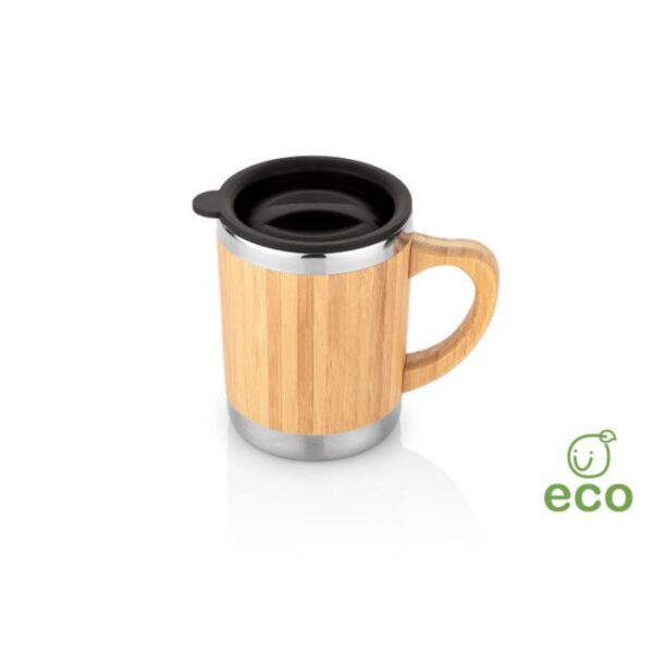 Vaso Mug en Acero Inoxidable y Bambú con Tapa Corrediza