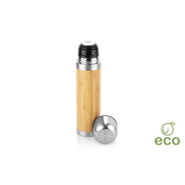 Termo Botella en Acero Inoxidable Bambú en el Exterior