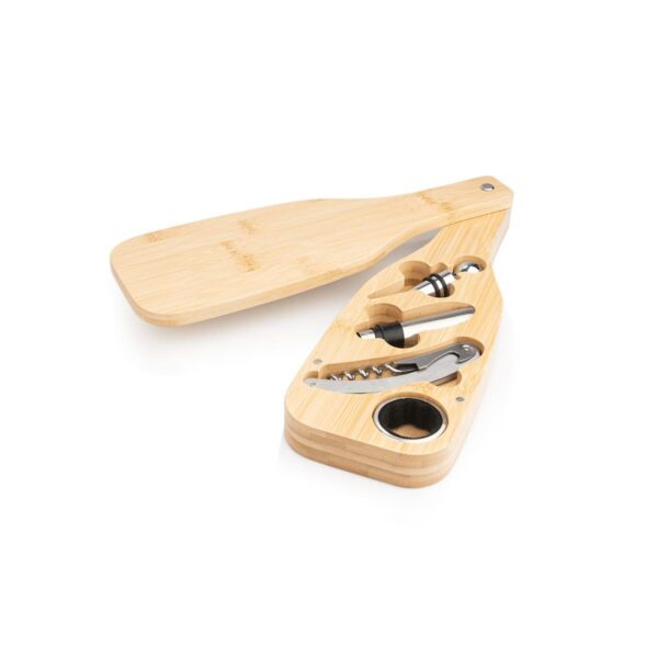 Set de vino Bottle Bambú 4 Accesorios en Acero Inoxidable