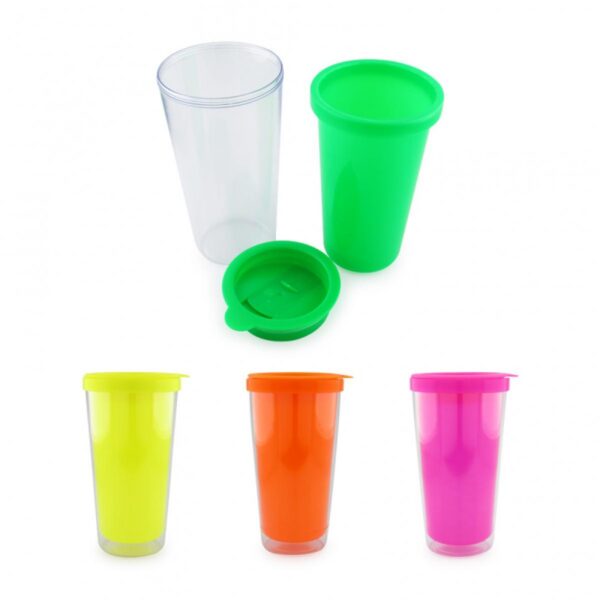 Vaso Viajero Doble Pared Etiqueta Neon