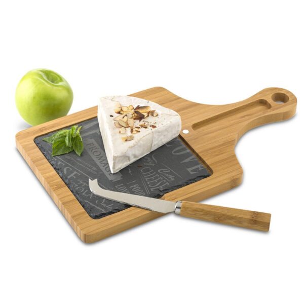 Set de Quesos Edam Base Madera cuchillo acero