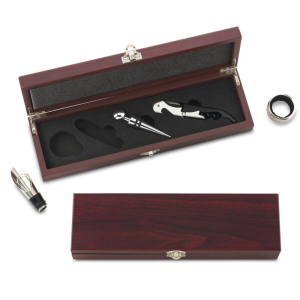 Set de Vino Grappa 4 Accesorios Estuche