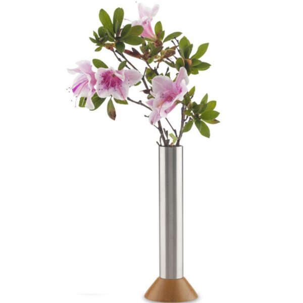 Florero Inox en Madera de Pino Tubo en Acero Inoxidable