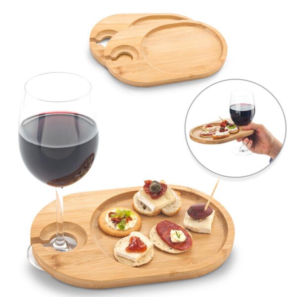 Set de Dos Tablas Wine Snack Ovaladas Hecho en Madera