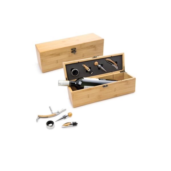 Caja En Madera Para 1 Botella De Vino En Bambú Set De Bar