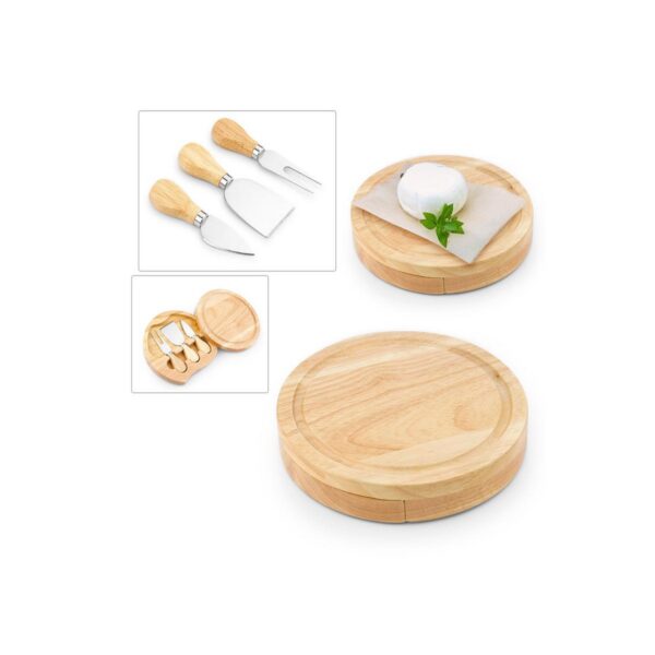 Set de Quesos Cheddar 3 Cuchillos y Tabla en Madera