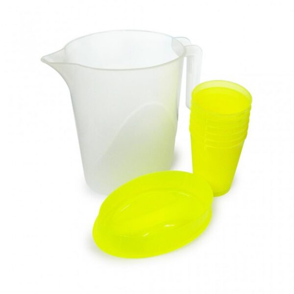 Jarra todo en Uno Clear Plastico Incluye 6 Vasos y Tapa