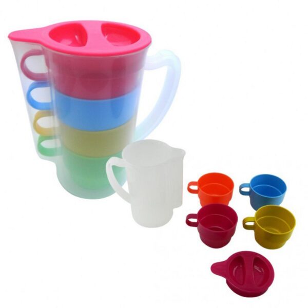 Jarra Todo en Uno en Plastico Incluye 4 Mugs de 7 oz