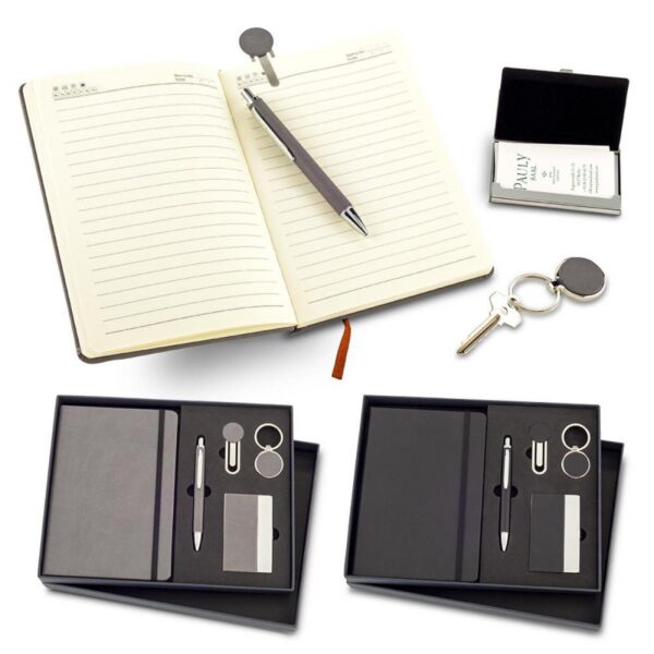 Set Libreta Boligrafo Llavero Portatarjeta en Estuche