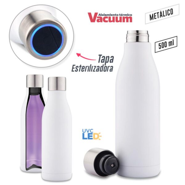 Botella Botilito Metalico Uv-c Clean 500ml Doble Pared