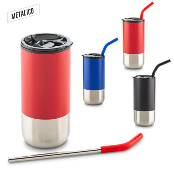 Vaso Mug Metálico con Pitillo 600ml