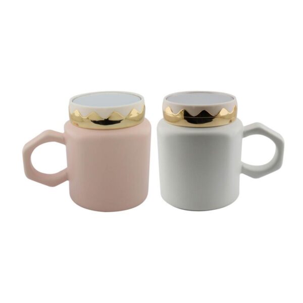 Mug Ceramica Tapa Con Detalles Metalicos Dorados 5
