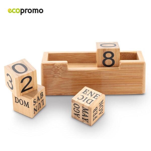 Calendario Perpetuo Wood 4 Cubos Base Madera