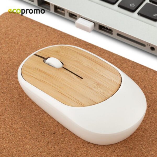 Mouse plástico inalámbrico con partes de bambú