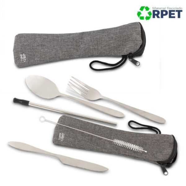 Set de Cubiertos Acero Inoxidable Estuche RPET