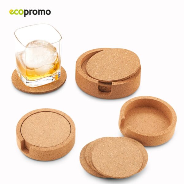 Set de 5 Portavasos y Base Cork Natural