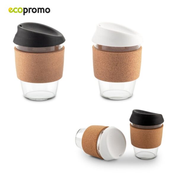 Taza en Vidrio Cork 350ml Tapa Silicona Aro Corcho