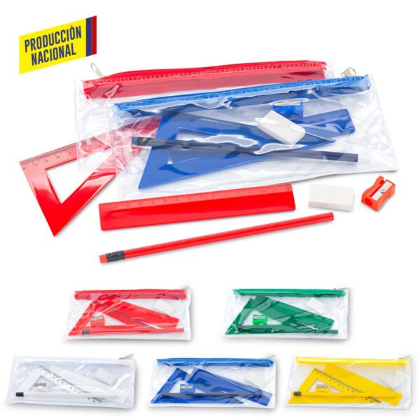 Set Escolar Cartuchera Plastica PVC Cierre Cremallera