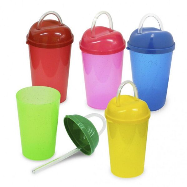 Vaso en Plastico con Tapa y Pitillo Flexible